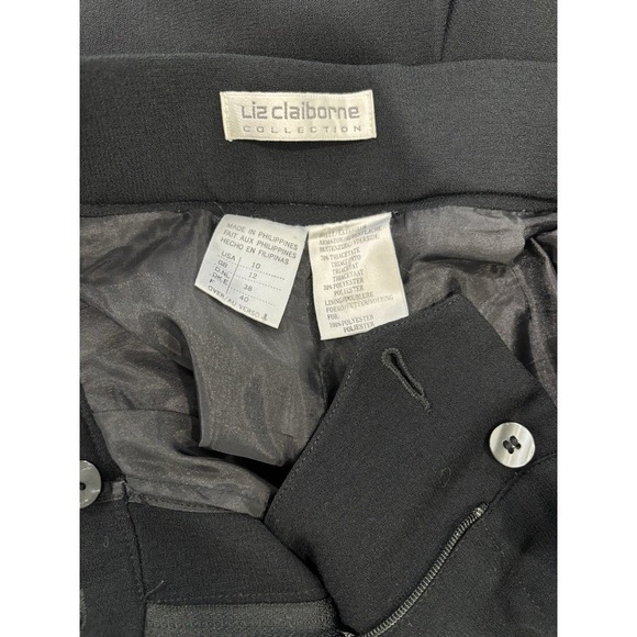Liz Claiborne Black Lined Dress Pants Size 10 High Rise Pleated Trousers Career - Picture 8 of 12